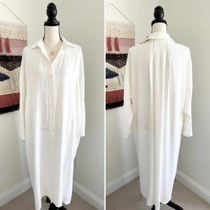 ZARA Button Front Oversized Midi Shirt Dress Ivory White Size S NWT